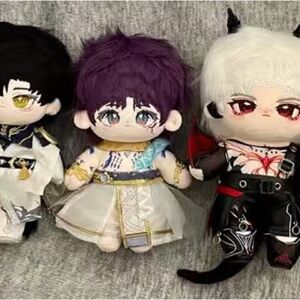 Plush Doll Set with Black, Purple, and White Outfits